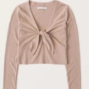 NWT A&F - Long Sleeve Ribbed Knot-Front Top - Light Brown